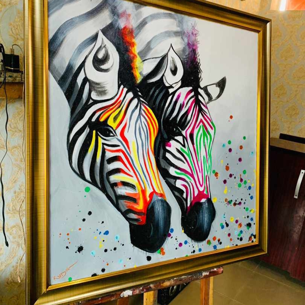 Vibrant Zebra Art Print in Gold Frame